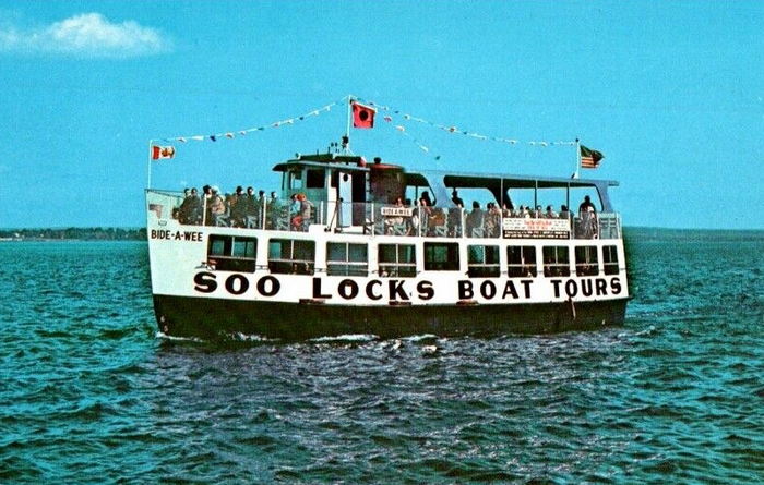 Soo Locks Boat Tours - Old Postcard (newer photo)
